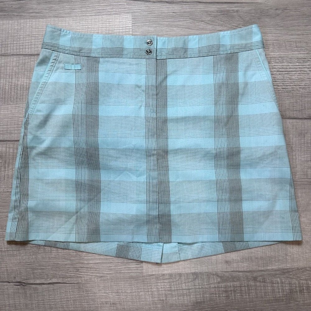 IZOD Golf Women's Size 10 Plaid Print Tennis Athletic Skort Skirt Pockets Aqua